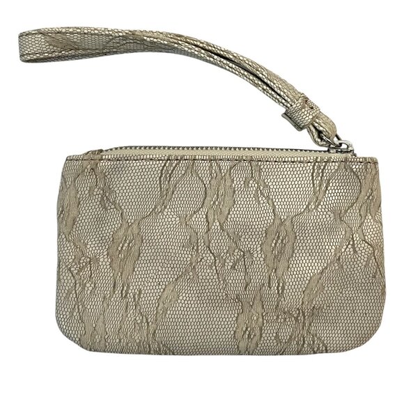 Nine West Wristlet Clutch Pouch – Lace Overlay – Metallic Logo Plate – 6.5x4” – - Picture 2 of 5